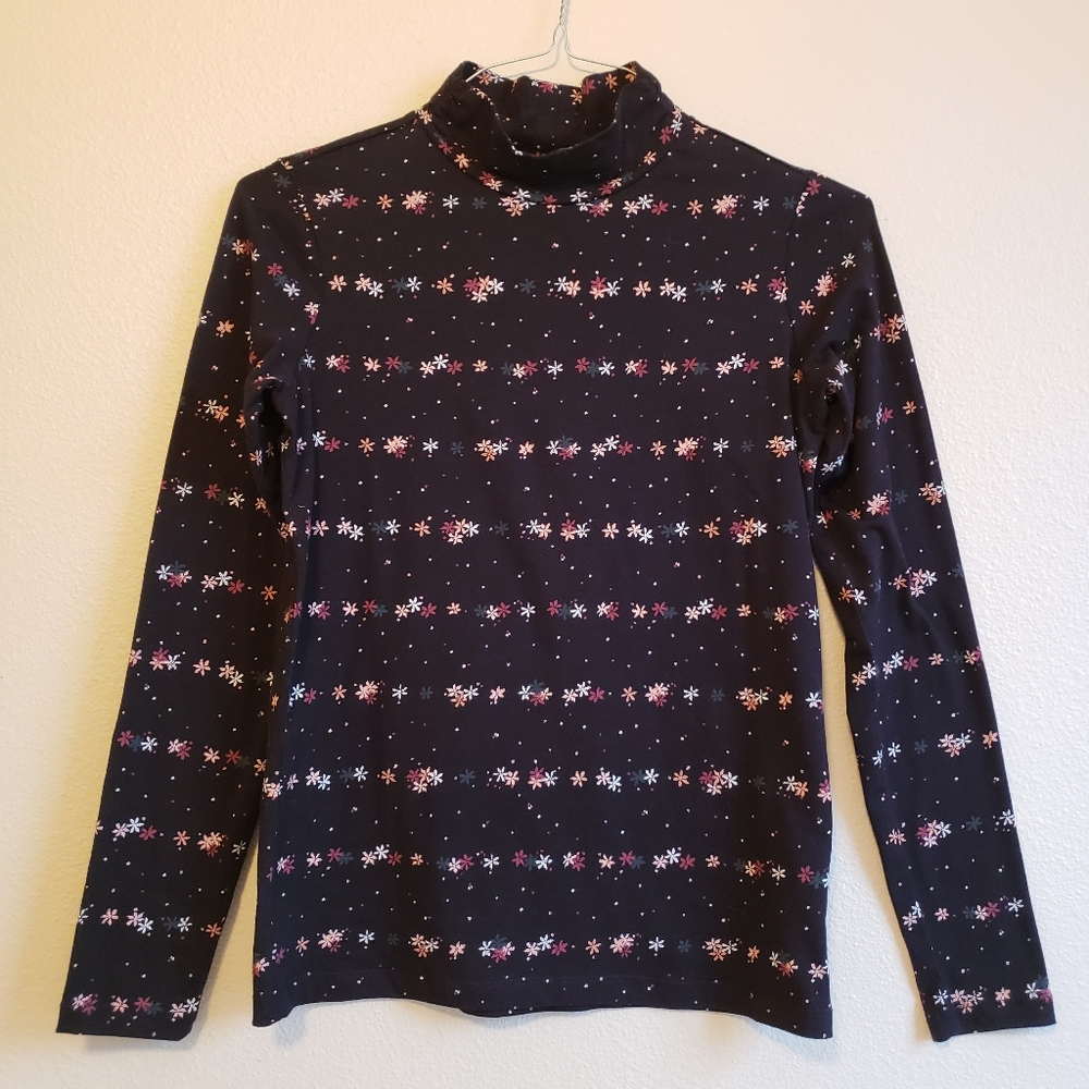 NWT FatFace - Black Mock Turtleneck floral striped long sleeve top